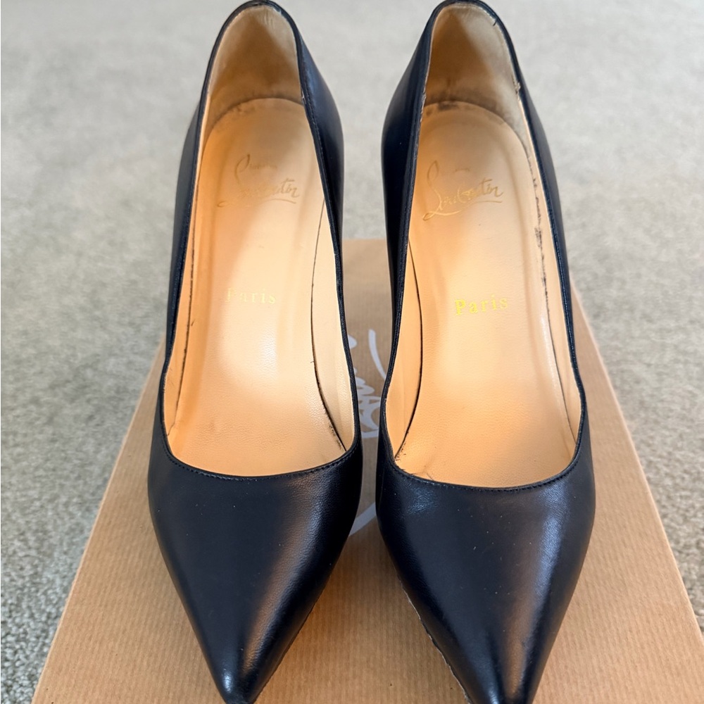 Christian Louboutin Black Pigalle Plato Pointed-Toe Leather Pumps